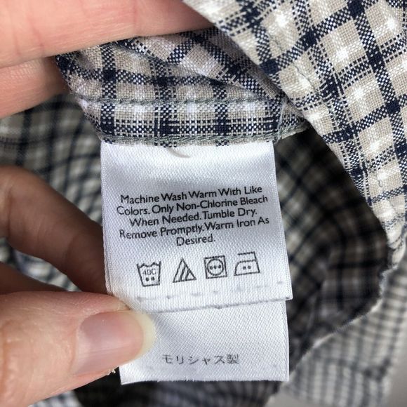 Eddie Bauer Button Down Shirt Mens L Tan Blue Checkered Plaid 100% Cotton Casual - Picture 9 of 10